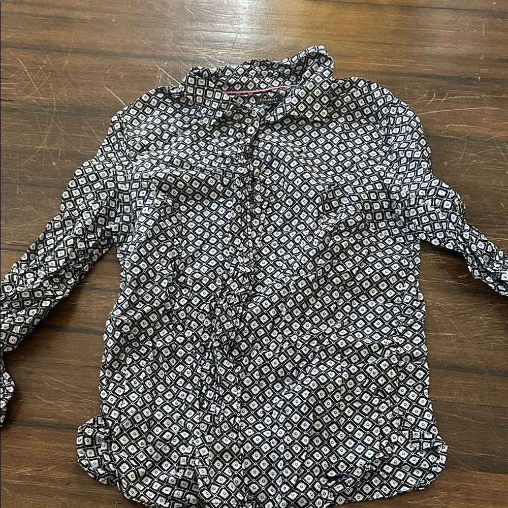 Talbots Black and White Patterned Blouse